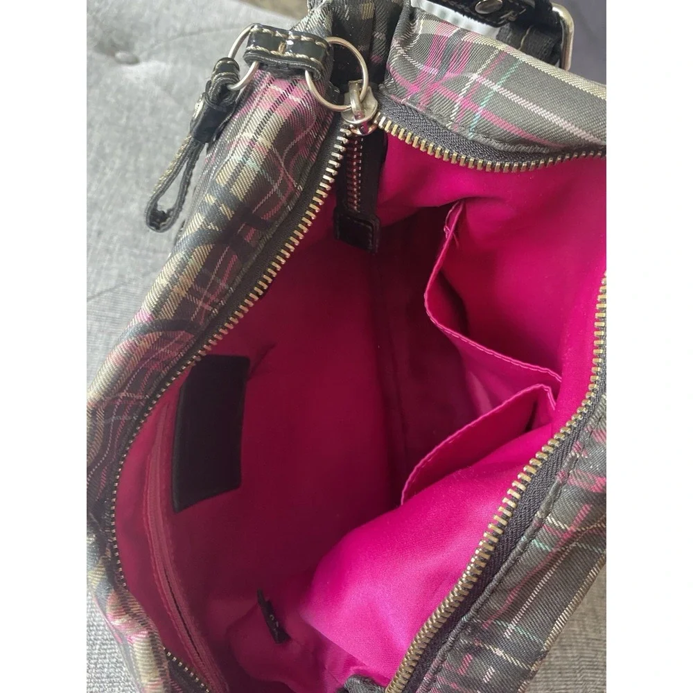 Coach Poppy Tartan Gray Pink Plaid Crossbody‎ Bag Glitter Purse F17710